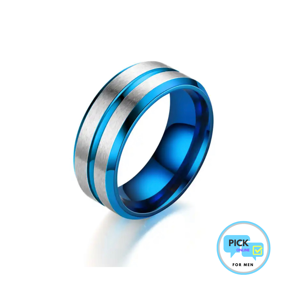 Anillo de Acero Inoxidable Silver and Blue Stainless Steel