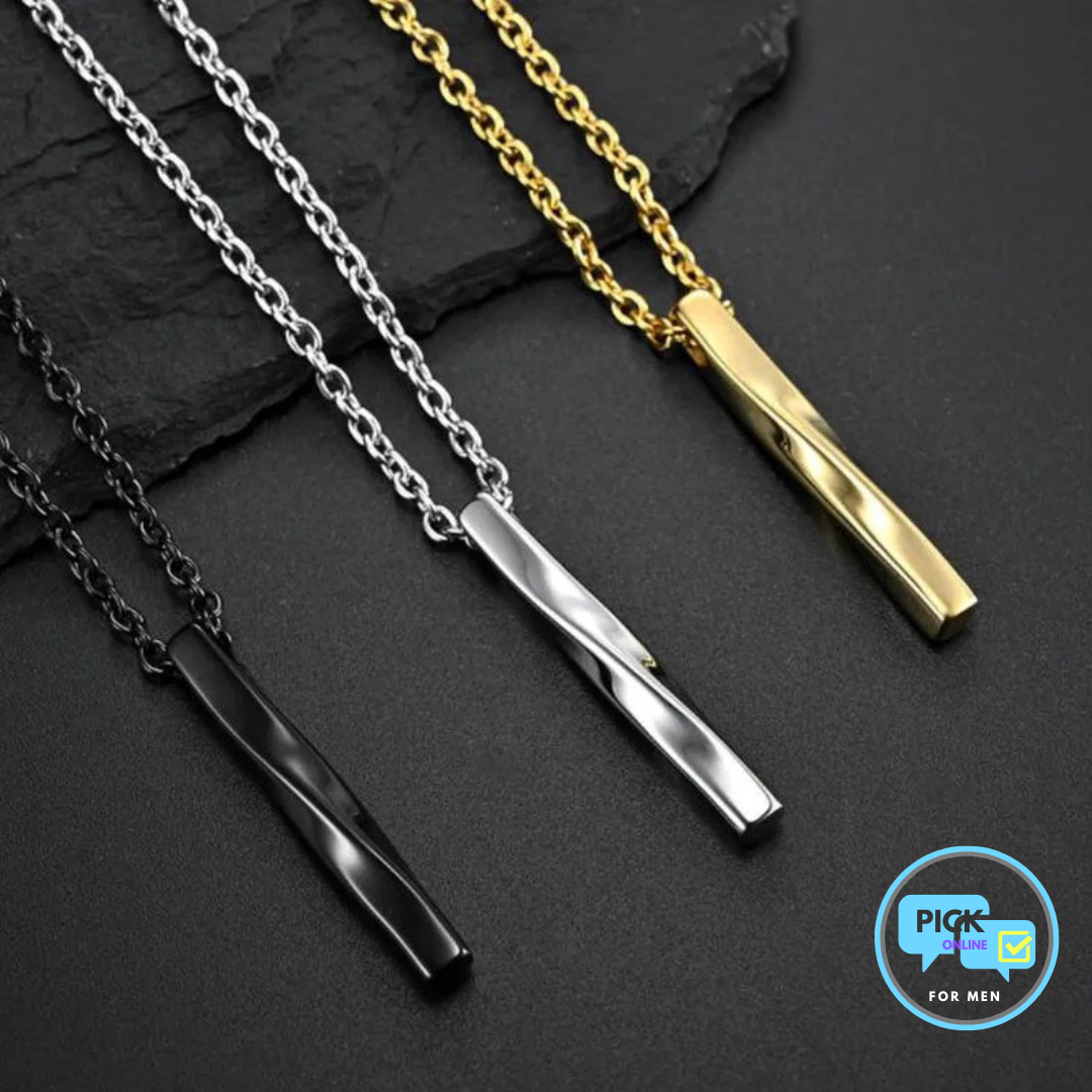 Collar Rectangulo Entorchado - Black - Stainless Steel