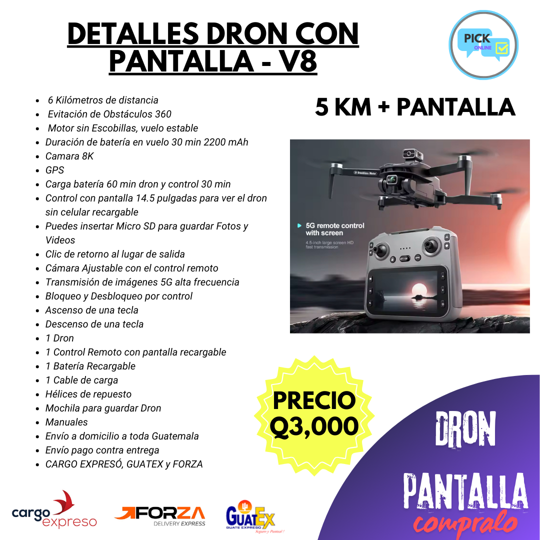 4. DRON V8 PRO + CONTROL CON PANTALLA
