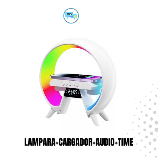 LAMPARA + CARGADOR + MUSICA + RELOJ