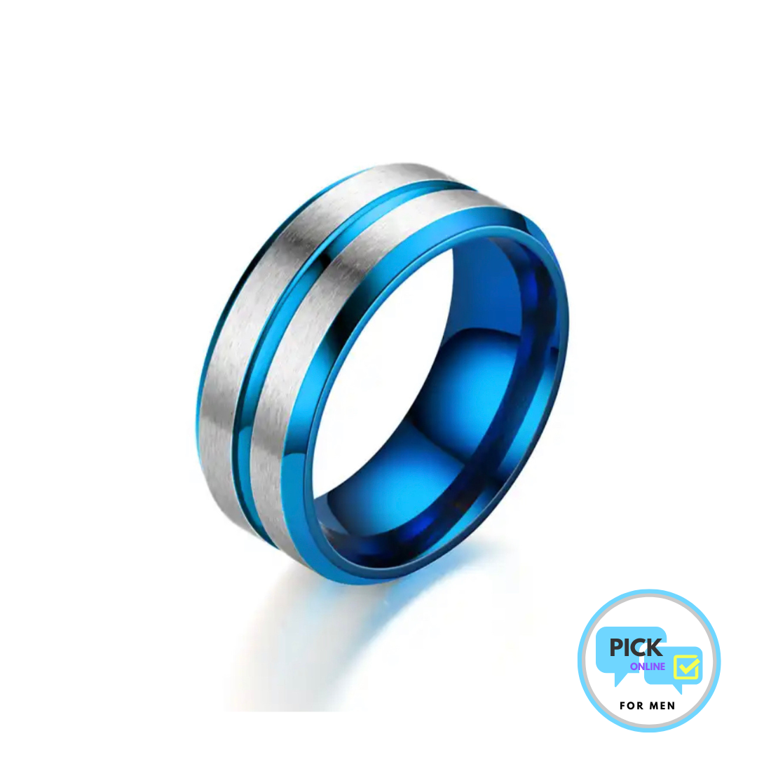 Anillo de Acero Inoxidable - Silver and Blue - Stainless Steel